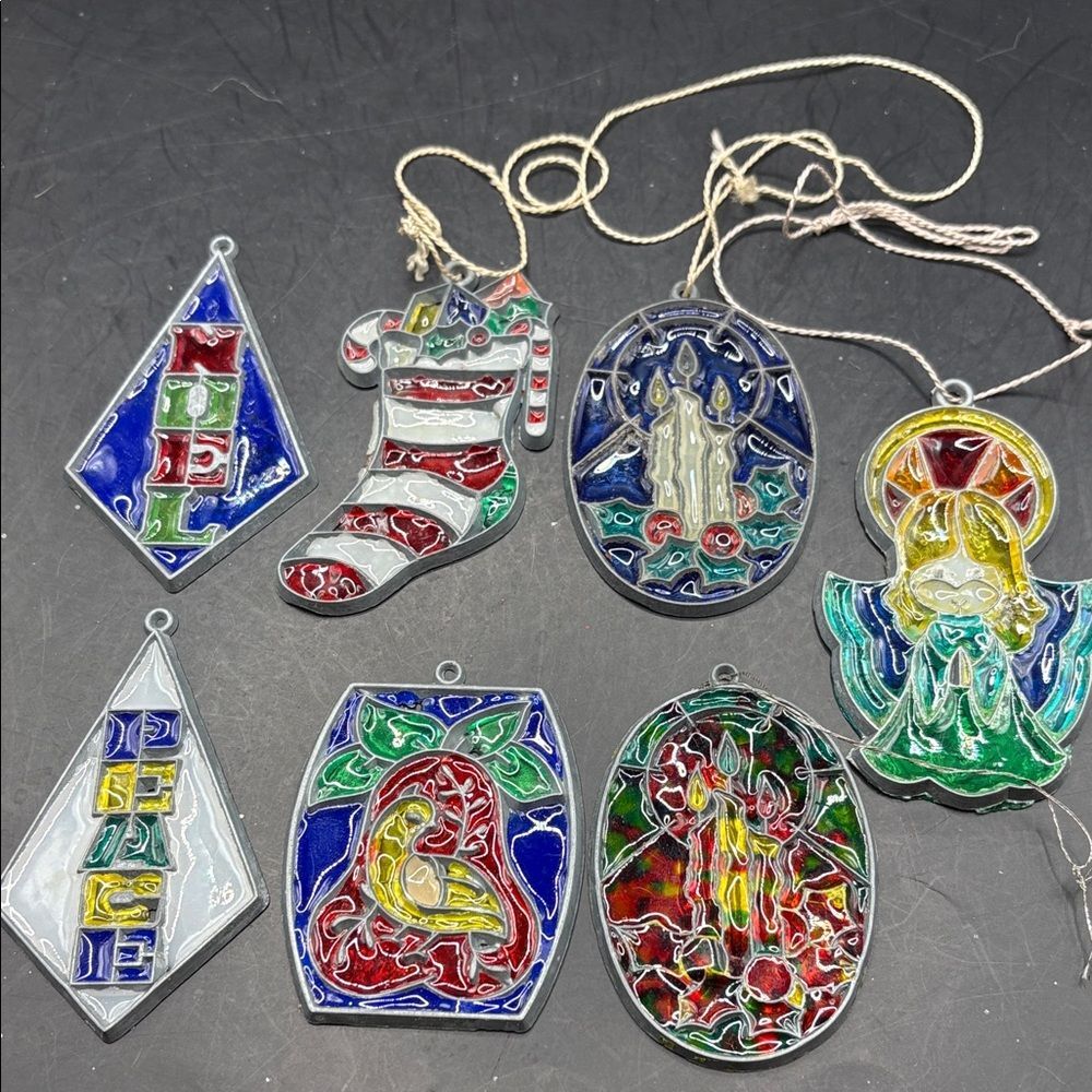 Colorful Vintage Plastic Stained Glass Ornaments